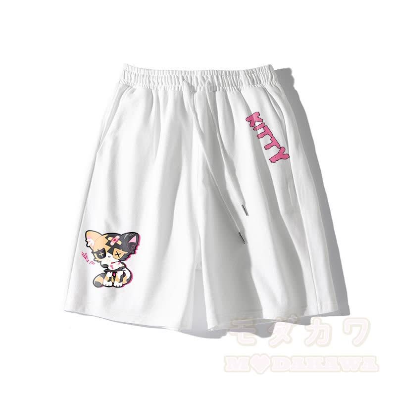 Sad Kitty Grafik Dunkle Ästhetische Shorts - Weiß - 5XL - image 3