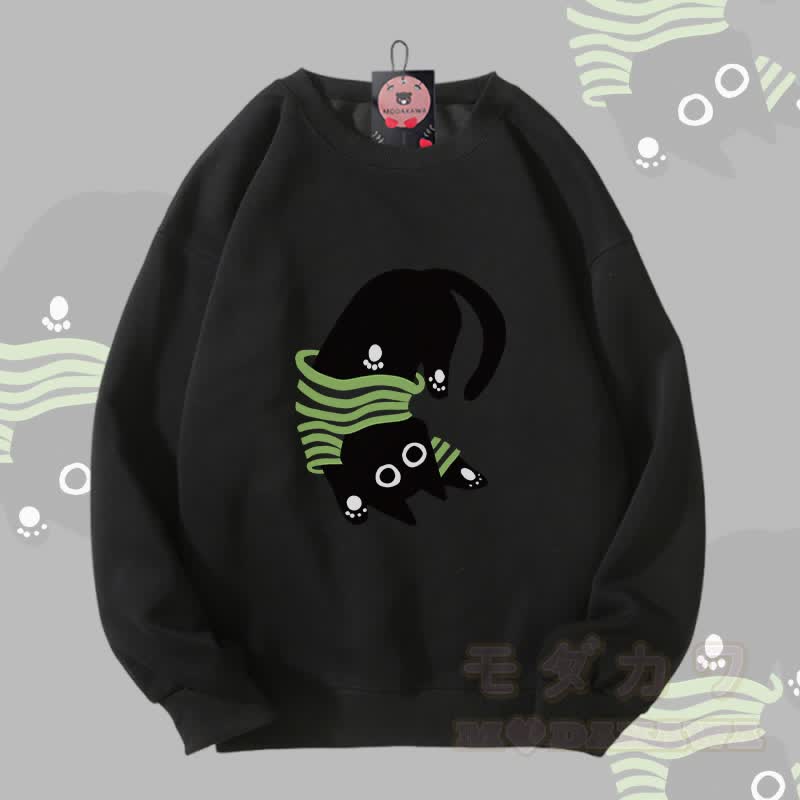 Modakawa Unisex-Sweatshirt mit umgedrehtem schwarzen Katzenmotiv - Schwarz - 5XL - image 4