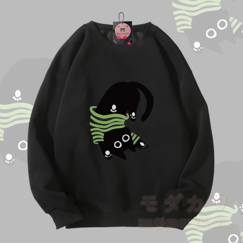 Modakawa Unisex-Sweatshirt mit umgedrehtem schwarzen Katzenmotiv - Schwarz - 5XL - image 4