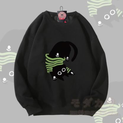 Modakawa Unisex-Sweatshirt mit umgedrehtem schwarzen Katzenmotiv - Schwarz - 5XL - image 4
