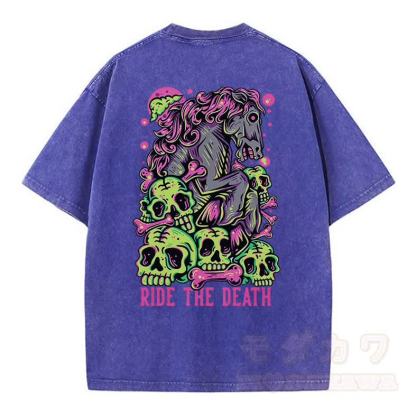 MODAKAWA RIDE THE DEATH Totenkopf-Grafik Vintage Washed T-Shirt - Blau - 5XL - image 9