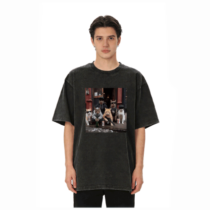 Street Cat Crew Grafik Modakawa Unisex Vintage Washed T-Shirt - image 3