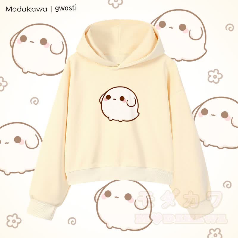MODAKAWA X gwosti Gwosti Graphic Cropped Cotton Hoodie - Aprikose - 3XL - image 3