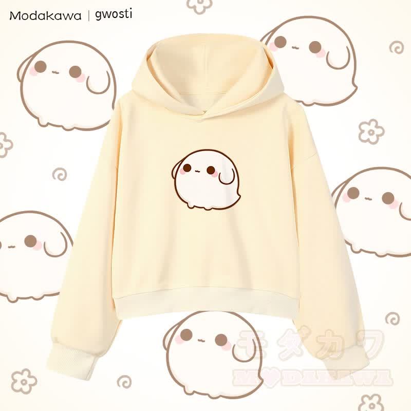 MODAKAWA X gwosti Gwosti Graphic Cropped Cotton Hoodie - Aprikose - 3XL - image 3