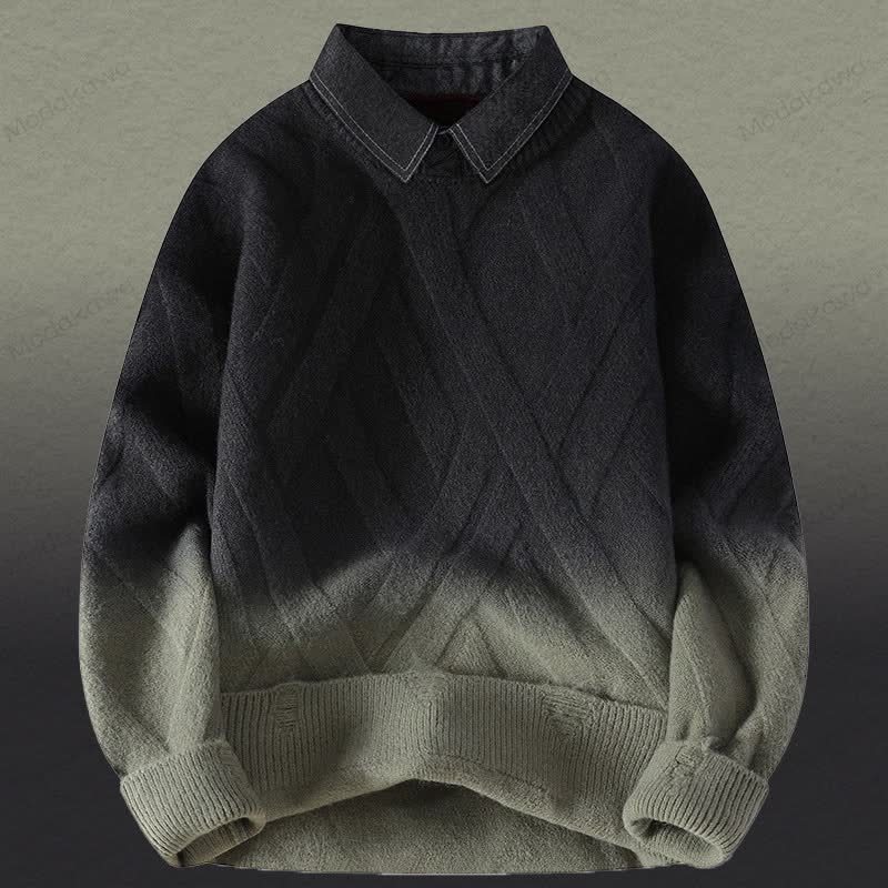 Zweiteiliger Pullover in Strickoptik mit Lagenlook und Cordhose - Grüner Pullover - 3XL - image 17