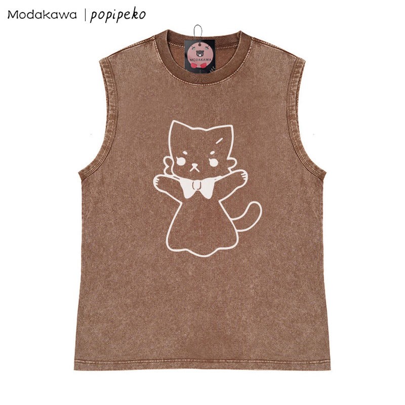 Open Arms Kitty Grafik Unisex Vintage gewaschenes ärmelloses T-Shirt - Braun - 2XL - image 3
