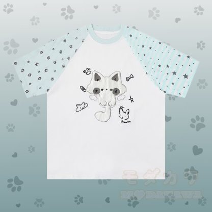 Raglan-T-Shirt mit Katzenmotiv, karierte Shorts und passendes Outfit von Modakawa - Weißes T-Shirt - L - image 6