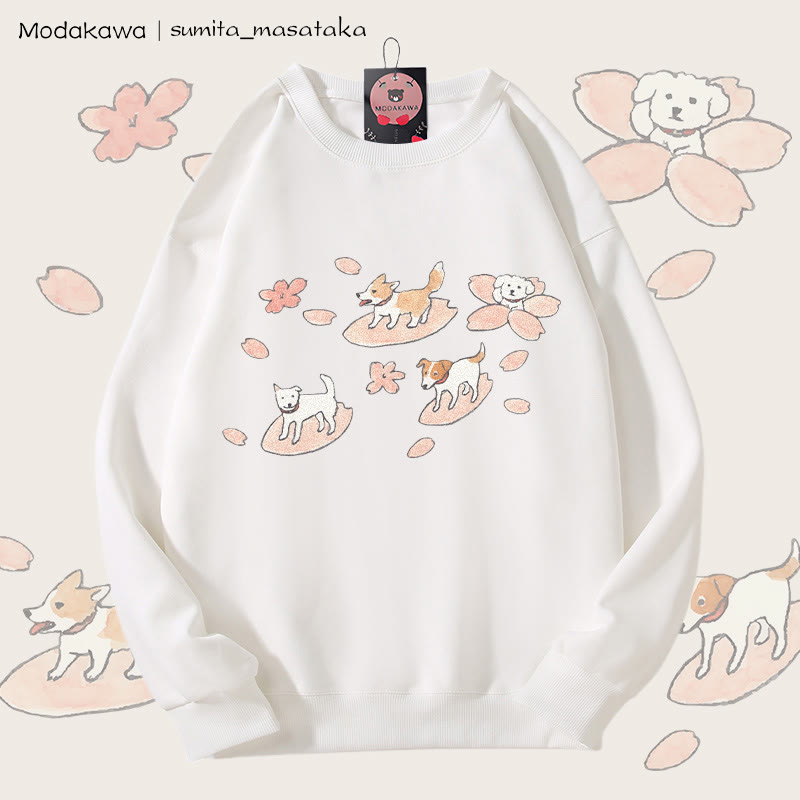 MODAKAWA X sumita_masataka Hund Sakura Surfing Grafik Unisex Sweatshirt - White - 5XL - image 4