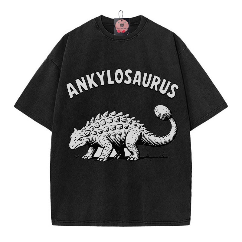 ANKYLOSAURUS Walking Dinosaurier Grafik Unisex Vintage gewaschen T-shirt - Schwarz - 5XL - image 3