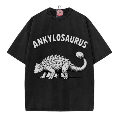 ANKYLOSAURUS Walking Dinosaurier Grafik Unisex Vintage gewaschen T-shirt - Schwarz - 5XL - image 3