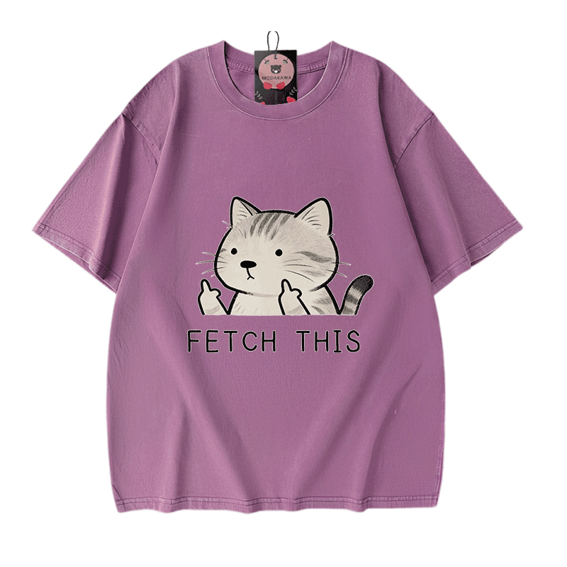 Hol dir dieses Modakawa Vintage-T-Shirt mit Katzenmotiv aus 100 % Baumwolle (gewaschen). - Purple - 5XL - image 6