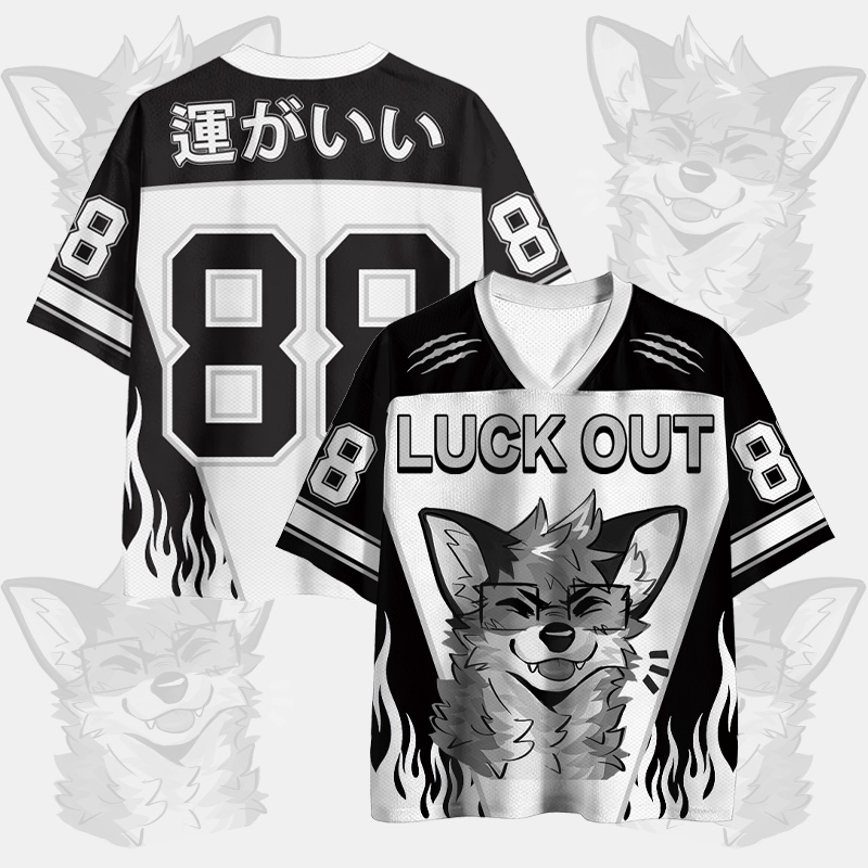 MODAKAWA X atka LUCK OUT Brille Fuchs Nummer Grafik Vintage Mesh Jersey T-Shirt - Black - 4XL - image 6