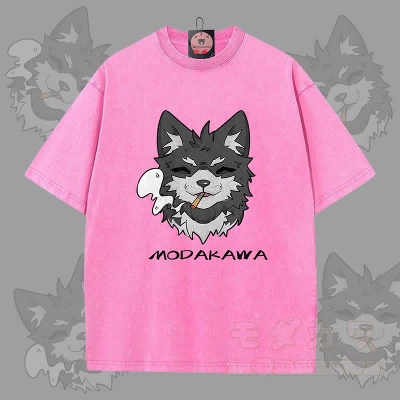 MODAKAWA Koda Smoking Graphic Unisex Vintage Washed T-Shirt - Rosenrot - 5XL - image 8