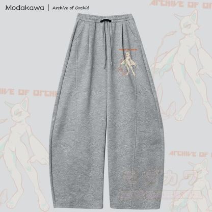 MODAKAWA X Archive of Orchid Cat Graphic Wide Leg Pants - Dunkelgrau - 5XL - image 4