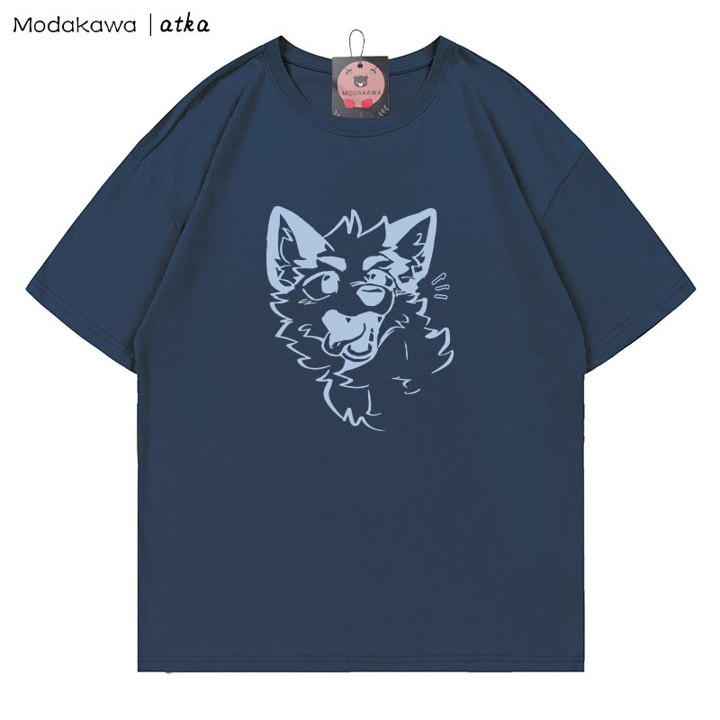 MODAKAWA X atka T-Shirt mit verspieltem Fuchsgesicht-Grafik - Purplish Blue - 5XL - image 5