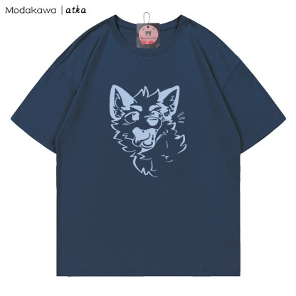 MODAKAWA X atka T-Shirt mit verspieltem Fuchsgesicht-Grafik - Purplish Blue - 5XL - image 5