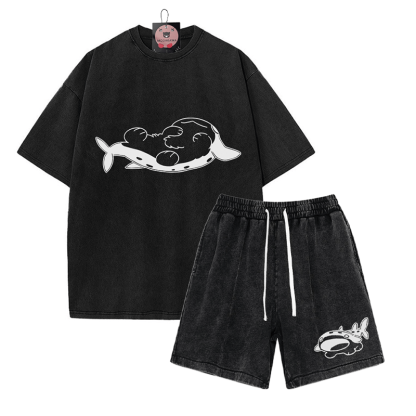 Verspieltes T-Shirt mit Pupfish-Grafik und verwaschenen Shorts im Vintage-Stil, zweiteiliges Set - Black - 3XL - image 4
