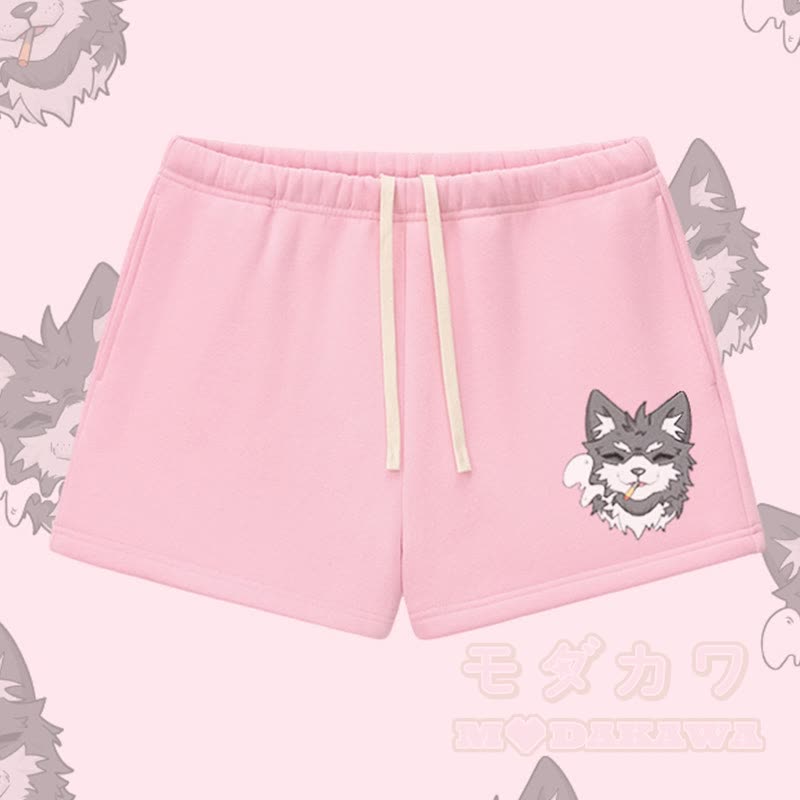 MODAKAWA Shorts mit Raucherwelpen-Motiv, dick mit Fleece gefüttert - Rosa - L - image 5
