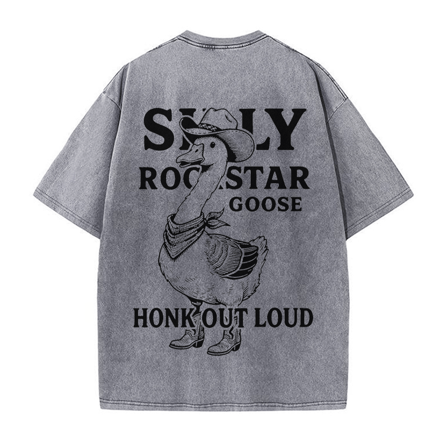Cowboy Goose Grafik Unisex Vintage Washed T-Shirt - Grau - 5XL - image 3