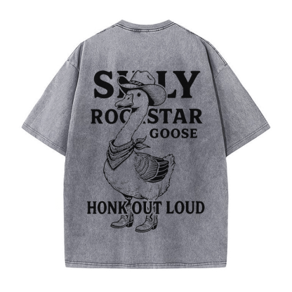 Cowboy Goose Grafik Unisex Vintage Washed T-Shirt - Grau - 5XL - image 3