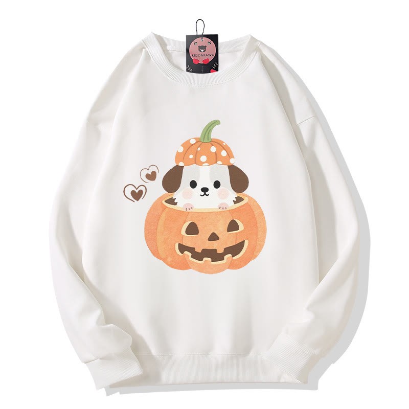 Sweatshirt mit Rundhalsausschnitt und Welpenmotiv in Kürbis – Halloween-Grafik – Sweatshirt - White - 5XL - image 4