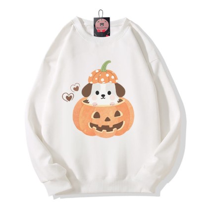 Sweatshirt mit Rundhalsausschnitt und Welpenmotiv in Kürbis – Halloween-Grafik – Sweatshirt - White - 5XL - image 4