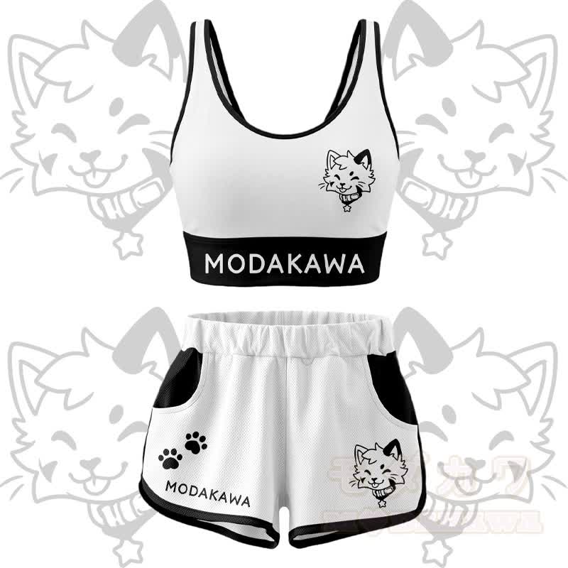 Kitty Graphic Crop Tank Sport Top Shorts Bikini Modakawa Matching Outfit - Weißes Set - 4XL - image 12