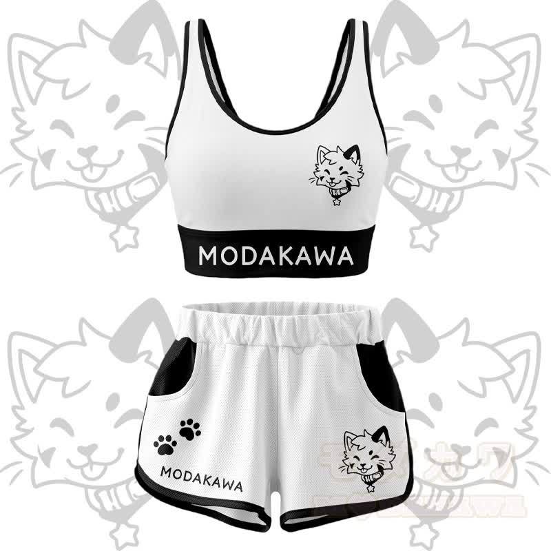 Kitty Graphic Crop Tank Sport Top Shorts Bikini Modakawa Matching Outfit - Weißes Set - 4XL - image 12