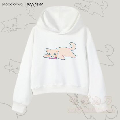 MODAKAWA X popipeko Lazy Cat Graphic Cropped Cotton Hoodie - Weiß - 3XL - image 4
