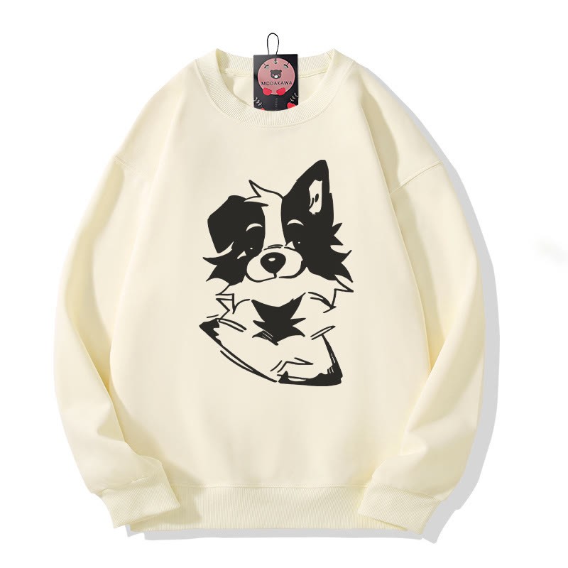 Sweatshirt mit flauschigem Welpenmotiv und Rundhalsausschnitt - Beige - 5XL - image 3