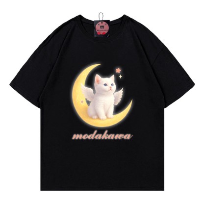 Modakawa T-Shirt mit Engel-Kitty-Mond-Buchstabenprint - Black - 5XL - image 4