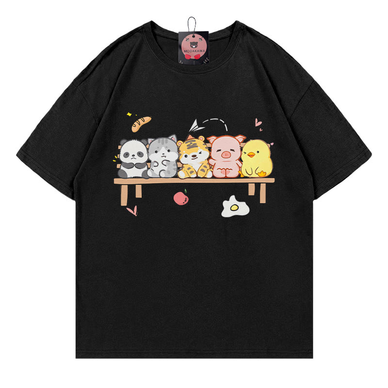 Modakawa T-Shirt mit Tiermotiv „In einer Reihe sitzend“ - Black - 5XL - image 3
