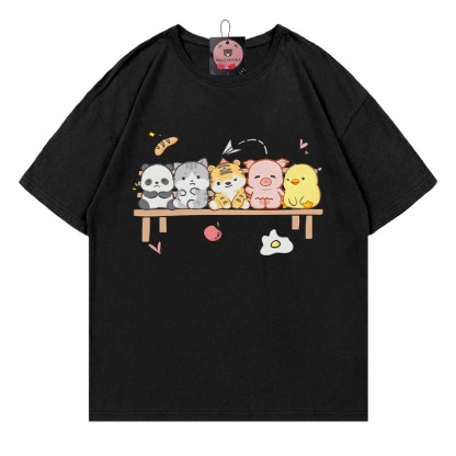 Modakawa T-Shirt mit Tiermotiv „In einer Reihe sitzend“ - Black - 5XL - image 3