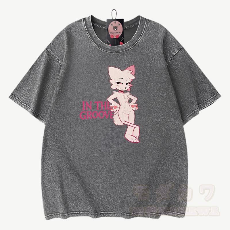 IN THE GROOVE Anime Fox Graphic Modakawa Vintage Washed 100% Cotton T-Shirt - Grau - 3XL - image 7