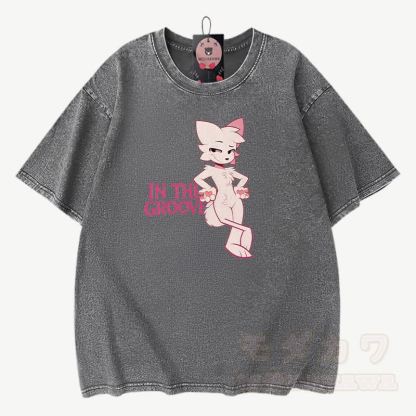IN THE GROOVE Anime Fox Graphic Modakawa Vintage Washed 100% Cotton T-Shirt - Grau - 3XL - image 7