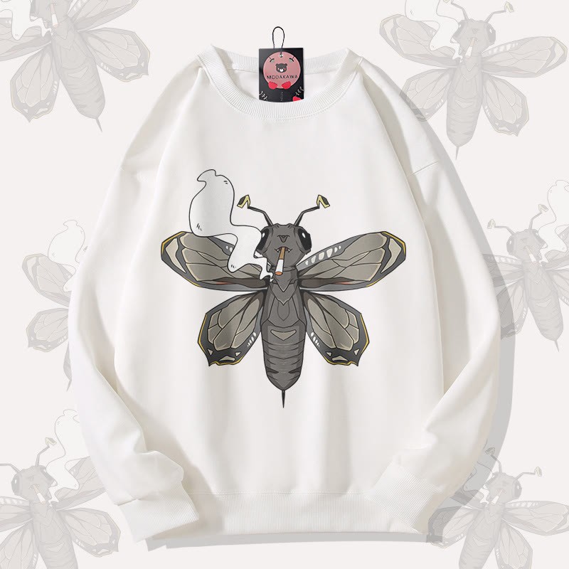 MODAKAWA Unisex-Sweatshirt mit Rauchermotte-Motiv - White - 5XL - image 3