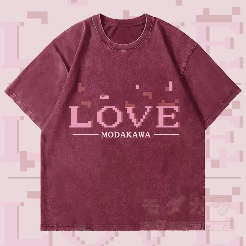 MODAKAWA LOVE Buchstabengrafik Unisex Vintage Washed T-Shirt - Weinrot - 4XL - image 3