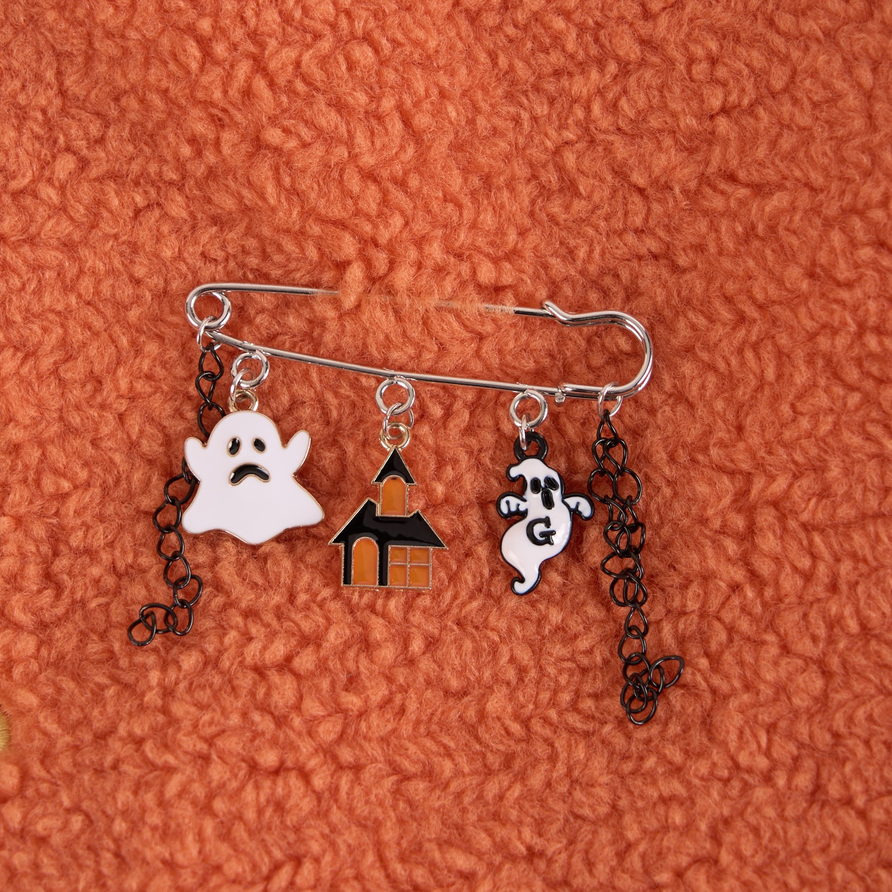 Halloween-Sicherheitsnadel-Brosche – Hexenkatze, Kürbis- und Spinnennetz-Anhänger, gruseliges Accessoire für Taschen und Mäntel - D - One Size - image 4