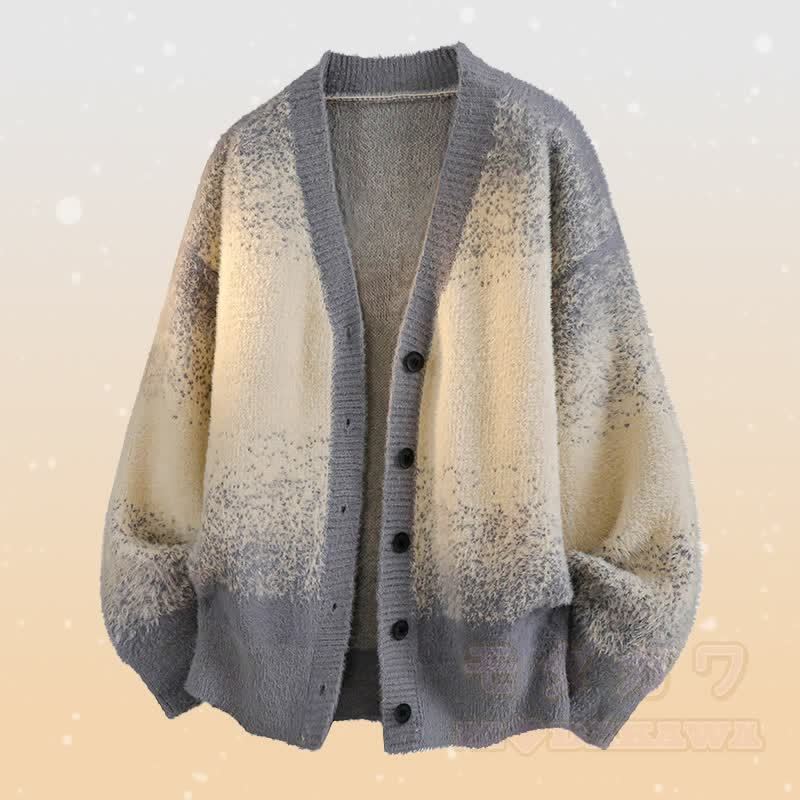Zweiteiliger Cardigan mit Farbverlauf, Strickjacke, Hosen mit Taschen - Grauer Pullover - 3XL - image 8