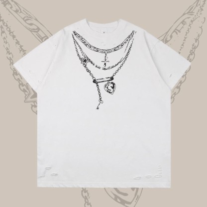 Modakawa Ripped T-Shirt mit Kettenmotiv - White - 2XL - image 4