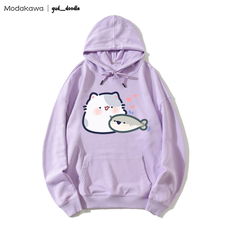 MODAKAWA X gud_doodle – Lockerer Hoodie mit Kitten-Fisch-Print - Purple - 5XL - image 6