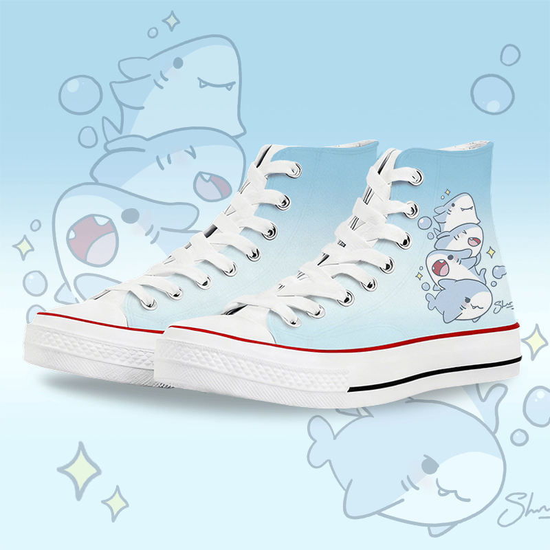 MODAKAWA Gradient Shark Graphic High Top Canvas Schuhe - White B - 45 - image 4