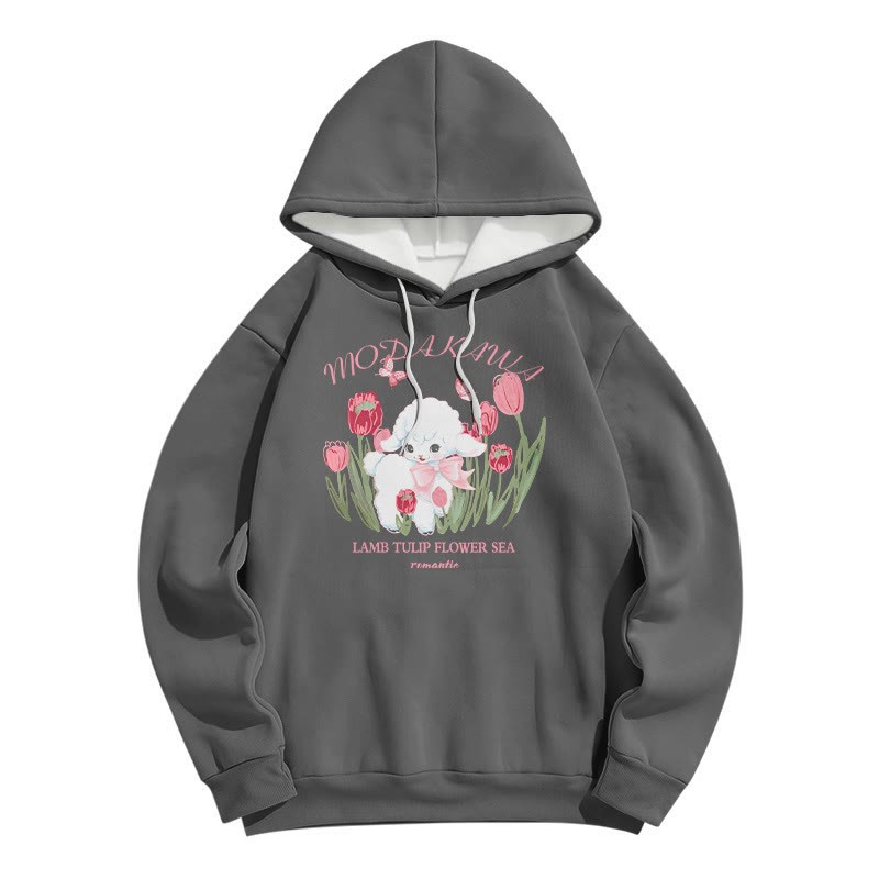 Modakawa Hoodie mit Farbverlauf, Lamm- und Buchstabenprint, lockere Passform - Grey - 6XL - image 3