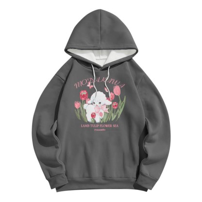 Modakawa Hoodie mit Farbverlauf, Lamm- und Buchstabenprint, lockere Passform - Grey - 6XL - image 3