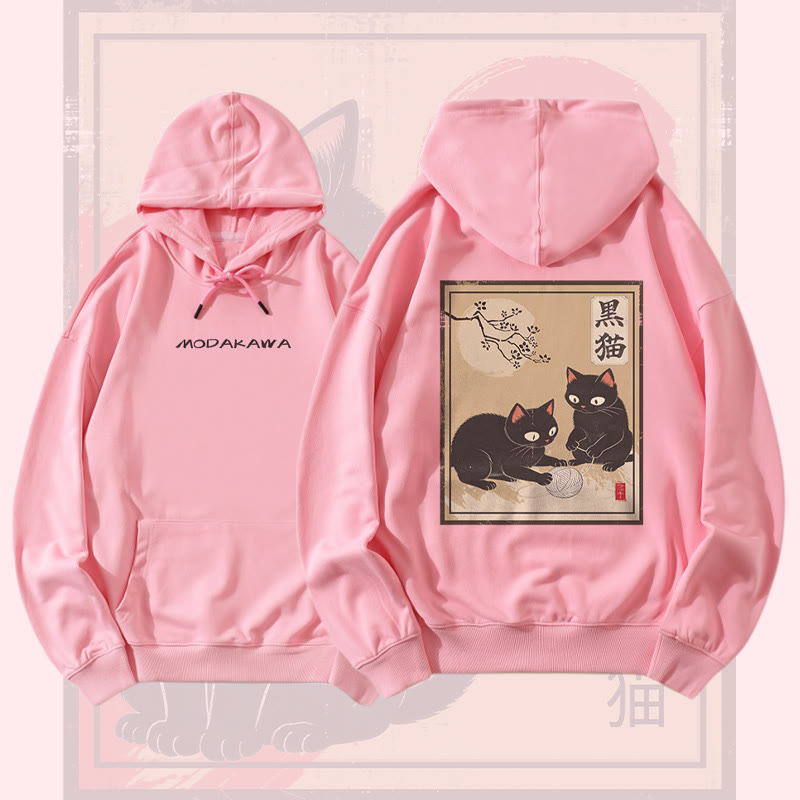 MODAKAWA Streetwear-Pullover-Hoodie mit schwarzer Katze beim Spielen mit Garn - Pink - 5XL - image 2