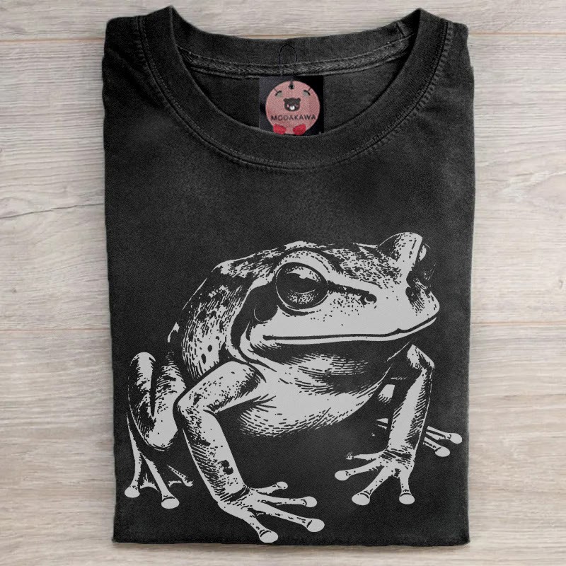 MODAKAWA Frosch-Grafik Unisex Vintage Washed T-Shirt - Black - 5XL - image 4