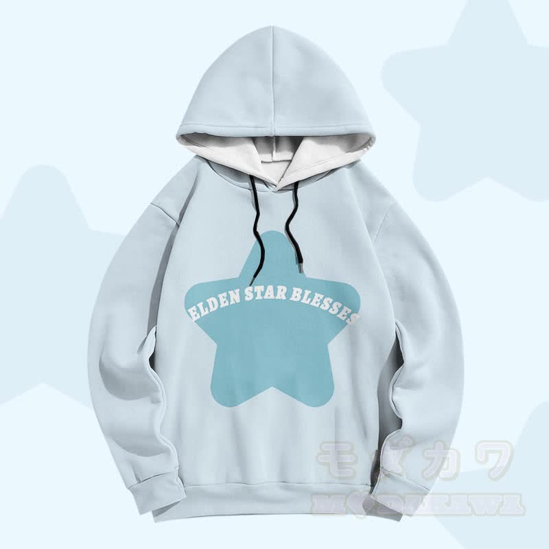 ELDEN STAR BLESSES Sternengrafik Modakawa Pullover Hoodie - Himmelblau - 6XL - image 4