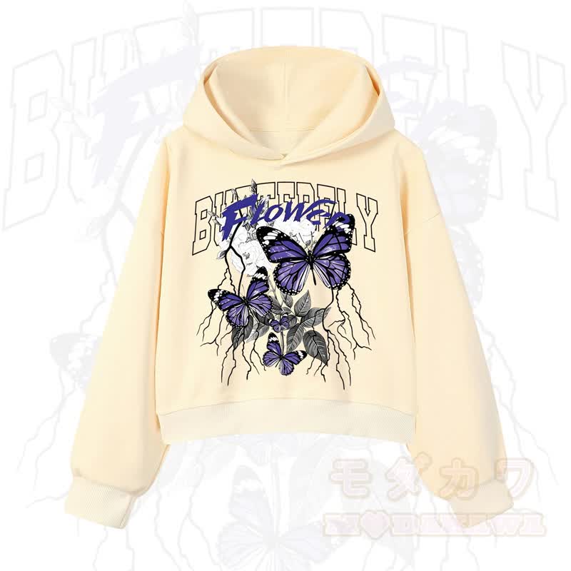 MODAKAWA BUTTERFLY FLOWER Cropped Cotton Hoodie - Gelb - 3XL - image 9