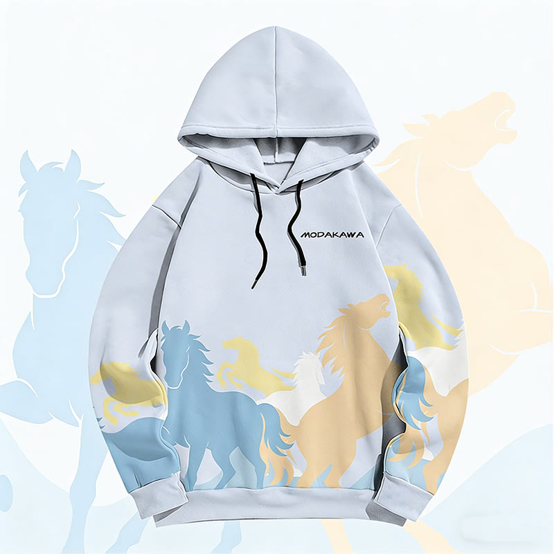MODAKAWA Pullover-Hoodie mit Allover-Print eines galoppierenden Pferdes - image 4