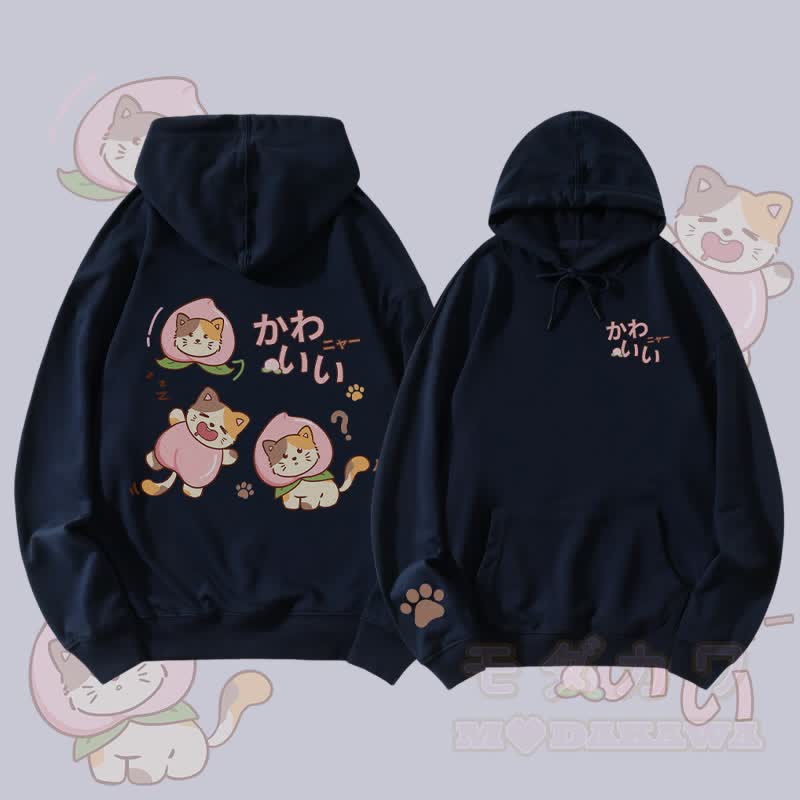 MODAKAWA Peach Cat Graphic Streetwear Pullover Hoodie - Purpurblau - 5XL - image 3
